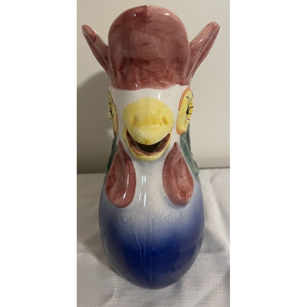 J. F. Vestal Rooster/Chicken Ceramic‎ Pitcher 8" Hand painted  #934 Portugal GUC